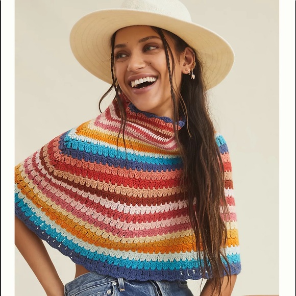 Anthropologie Crochet multi color Caplet Poncho Skirt Rare Unique piece S
